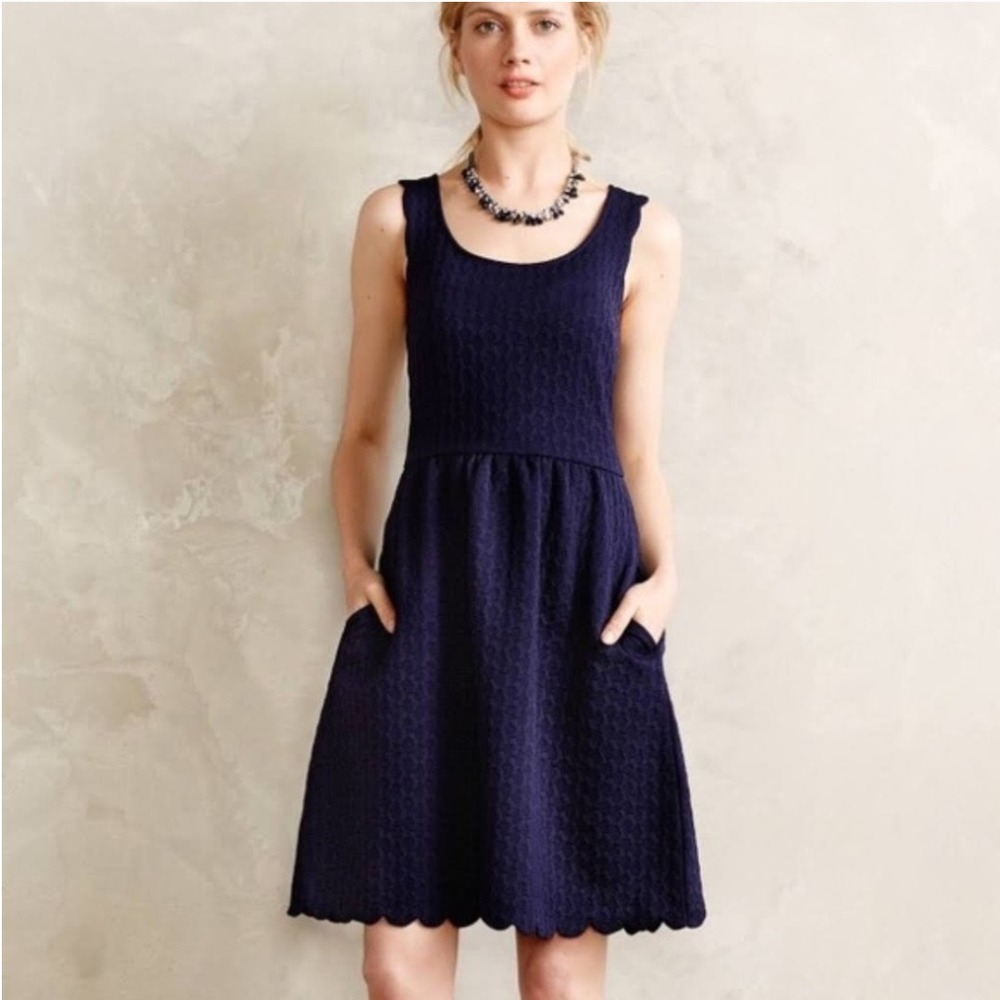 Maeve Navy Scallop-Edge Sleeveless Midi Dress - Picture 9 of 9